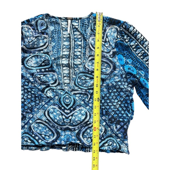Free People Womens‎ Medium Blue Long Sleeve Deep V Neck Cropped Top - Picture 10 of 13